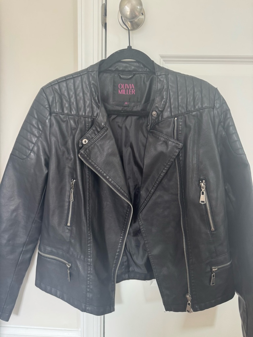 Olivia Miller Black Quilted Faux Leather Moto Jacket